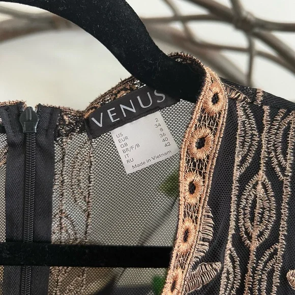 VENUS Black Maxi Dress with Gold Floral Embroidery - Picture 6 of 7